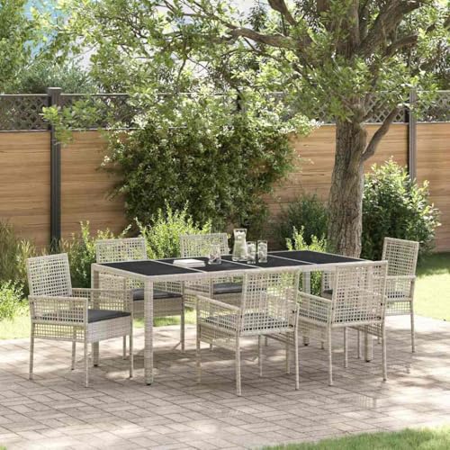 Aiious Stilvolle 7-teilige Outdoor Essgruppe in Hellgrau ¨C Langlebiges Poly Rattan mit Glasplatte Aiious Stilvolle 7-teilige Outdoor Essgruppe in Hellgrau ¨C Langlebiges Poly Rattan mit Glasplatte von Aiious