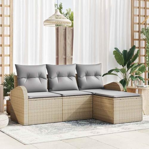 Aiious 4er Set Poly Rattan Gartensofa mit Kissen, Beige, Modulares Outdoor Sofa Aiious 4er Set Poly Rattan Gartensofa mit Kissen, Beige, Modulares Outdoor Sofa von Aiious