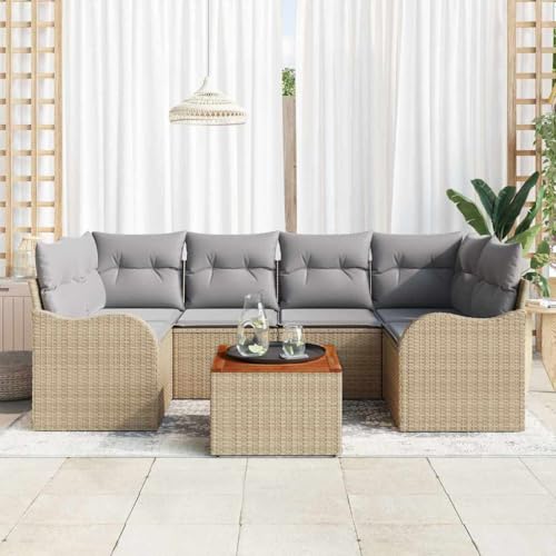 Aiious Robustes 7-Personen Gartensofa-Set in Beige aus wetterfestem Poly Rattan mit modularem Design Aiious Robustes 7-Personen Gartensofa-Set in Beige aus wetterfestem Poly Rattan mit modularem Design von Aiious