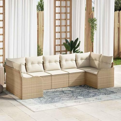 Aiious 7-teiliges Outdoor-Sofa-Set mit Kissen Beige Poly Rattan f¨¹r Garten Terrasse von Aiious