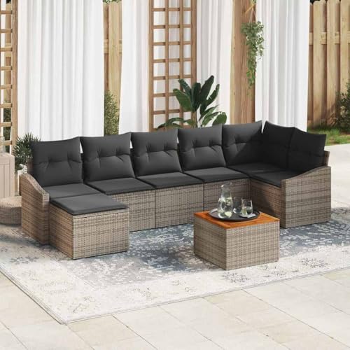 Aiious 8-teiliges Outdoor-Sofa-Set in Grau mit Kissen aus wetterfestem Poly Rattan von Aiious
