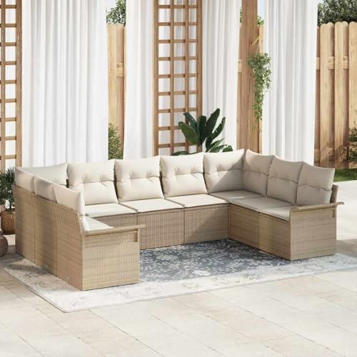 Aiious Robustes 9er Sofa-Set Fuer Drau?en mit bequemen Kissen, UV- und wasserbestaendiges Poly-Rattan Fuer langlebigen Aussenbereich von Aiious