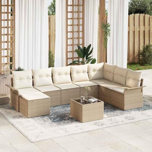 Aiious 9-teiliges Outdoor Sofa Set mit Kissen, Beige, UV-Best?ndiges Poly Rattan Aiious 9-teiliges Outdoor Sofa Set mit Kissen, Beige, UV-Best?ndiges Poly Rattan von Aiious