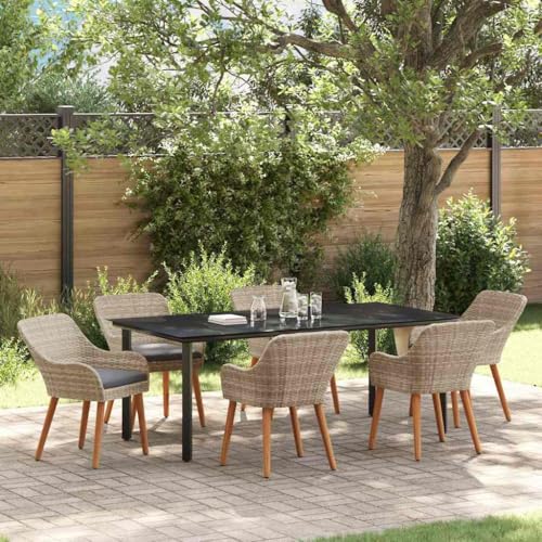 Aiious Hellgraue Poly Rattan Essgruppe 7 Teile f¨¹r Outdoor und Garten von Aiious
