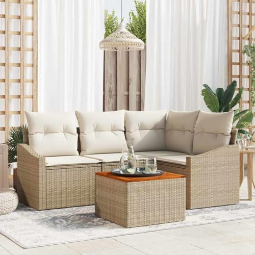 Aiious 5-teiliges Poly Rattan Sofa Set Fuer Aussenbereich mit Kissen von Aiious
