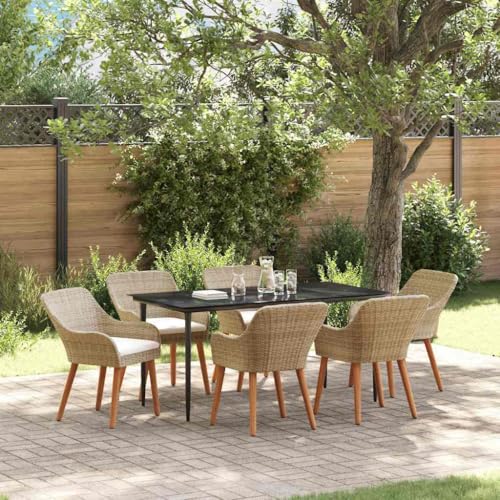 Aiious Essgruppe Gartentischset 7 TLG Beige Polyrattan St¨¹hle mit Kissen wetterfest Terrasse Aiious Essgruppe Gartentischset 7 TLG Beige Polyrattan St¨¹hle mit Kissen wetterfest Terrasse von Aiious