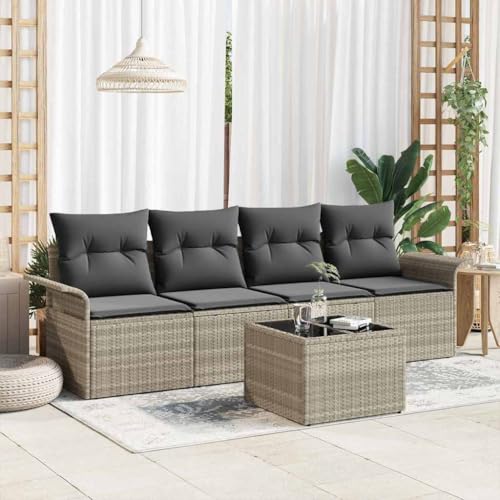 Aiious Modulares Polyrattan Gartensofa-Set 5 St¨¹ck Hellgrau Wetterbestaendig Aiious Modulares Polyrattan Gartensofa-Set 5 St¨¹ck Hellgrau Wetterbestaendig von Aiious