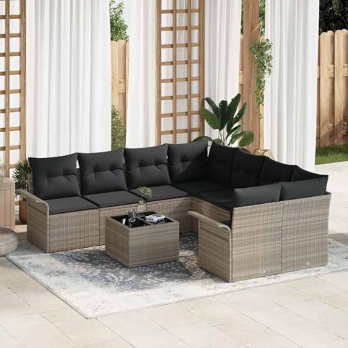 Aiious Polyrattan Gartensofa-Set 9-TLG grau modular einstellbar Fuer Balkon Terrasse von Aiious