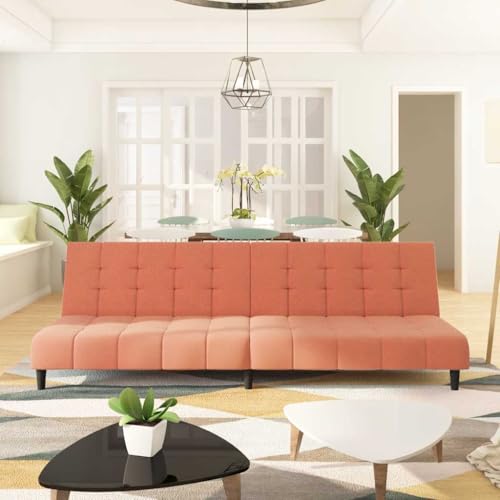 Aiious Rosa Samt 2-Sitzer Schlafsofa - 2-in-1 Funktion, Komfortabel f¨¹r ¨¹bernachtungsg?ste in Wohnzimmer und mehr von Aiious