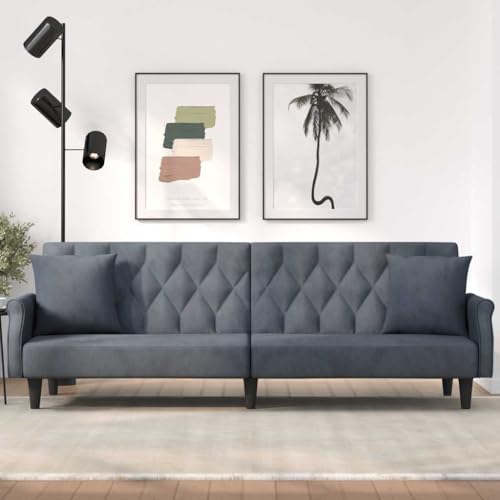 Aiious Samt-Schlafsofa Dunkelgrau mit Verstellbarer R¨¹ckenlehne und bequemen Kissen - Ideal f¨¹r G?ste¨¹bernachtungen von Aiious