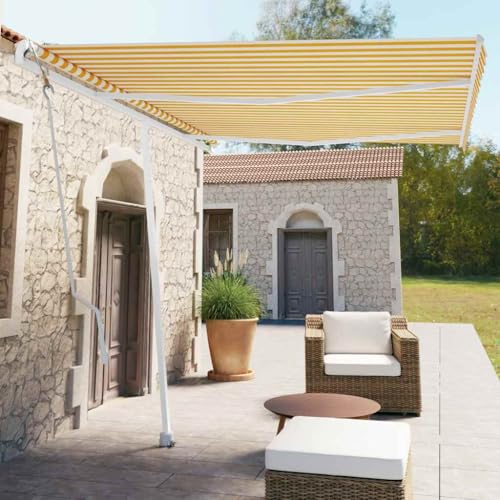 Aiious Standmarkise Automatisch 350x250 cm Gelb/Wei? - Ideal f¨¹r Terrasse oder Garten, UV - best?ndig und wasserfest von Aiious