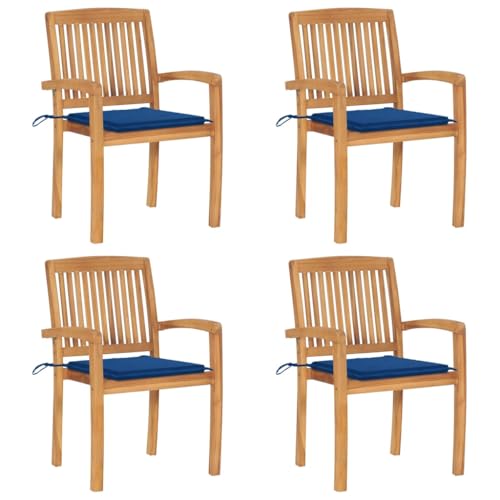 Aiious Stapelbare Gartenst¡§1hle mit Kissen 4 STK. Massivholz Teak von Aiious