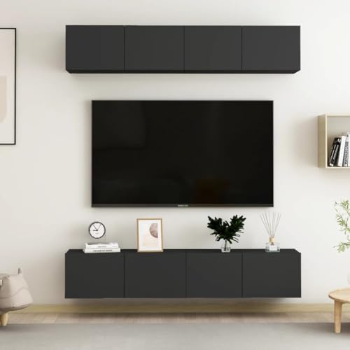 Aiious TV-Schr?nke 4 STK. Schwarz 80x30x30 cm Holzwerkstoff von Aiious