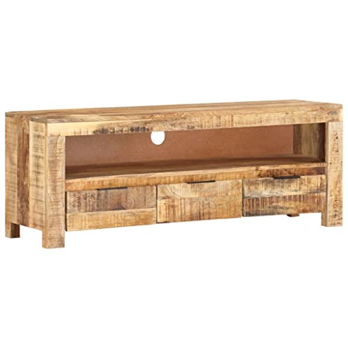 Aiious TV-Schrank aus robustem Mangoholz mit Stauraum, 3 Schubladen, Kabelloch & nat¨¹rlicher Holzmaserung ¨C ideal f¨¹r Wohn- & Schlafzimmer von Aiious