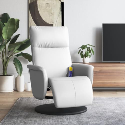 Aiious Wei?er Kunstleder Massagesessel mit Verstellbarer R¨¹ckenlehne, Fu?st¨¹TZE und Vibrationsfunktion von Aiious