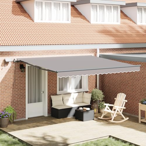 Aiious Manuelle Einziehbare Markise in Hellgrau 400x350 cm - Ideal f¨¹r Garten und Terrasse, Wetterschutz und Langlebigkeit von Aiious
