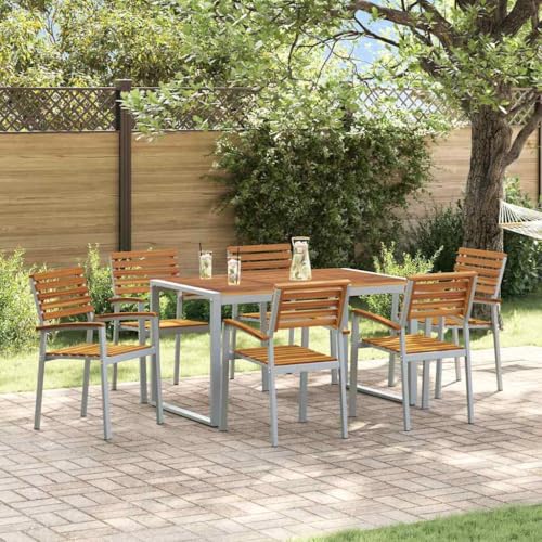Aiious Garten Esstisch Set mit 6 Stuehlen in Grau Braun Akazienholz Optik von Aiious