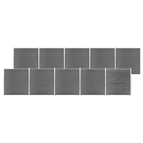 Holz Kunststoff Verbundzaun 1737x186 cm Grau ¨C Einfache Montage, erweiterbares System, doppelseitiges Design fuer Gartenumzaunung von Aiious