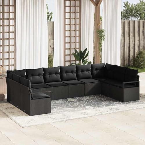 Aiious 10-teiliges Poly Rattan Sofa-Set f¨¹r Garten und Terrasse, schwarz, modulierbar von Aiious