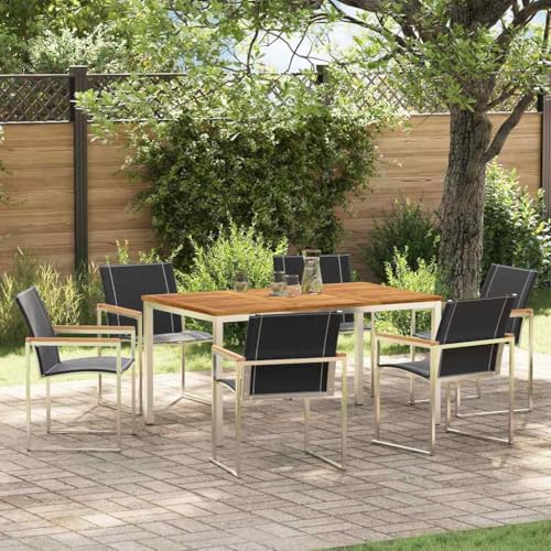 Aiious 7 Personen Garten Essgruppe Massivholz Tisch mit 6 St¨¹hlen f¨¹r Terrasse und Balkon von Aiious
