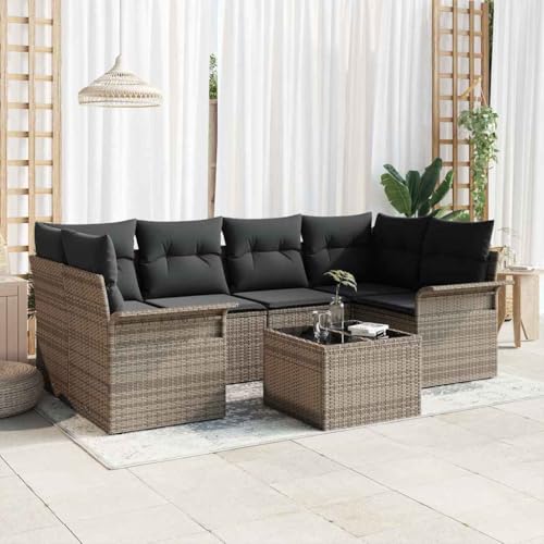 Aiious Vielseitiges 7-Personen Gartensofa Set in Grau ¨C Langlebiges Poly Rattan Set mit bequemen Sitzkissen und Tisch, passend Fuer Balkon, Terrasse und Wohnzimmer Aiious Vielseitiges 7-Personen Gartensofa Set in Grau ¨C Langlebiges Poly Rattan Set mit bequemen Sitzkissen und Tisch, passend Fuer Balkon, Terrasse und Wohnzimmer von Aiious