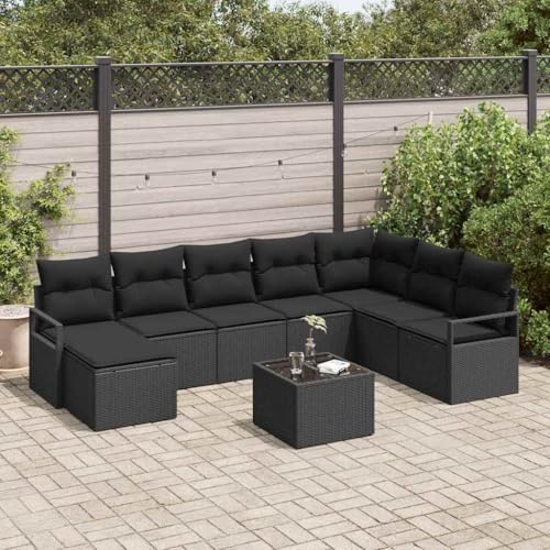 Aiious Stilvolles 9-Personen Gartensofa-Set in Schwarz mit Polyrattan und Stahlgestell Aiious Stilvolles 9-Personen Gartensofa-Set in Schwarz mit Polyrattan und Stahlgestell von Aiious