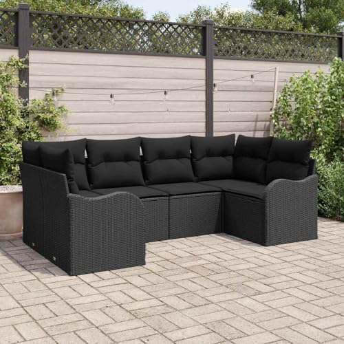 Aiious Komfortables Outdoor Sofa Set 6 Sitzer Poly Rattan Kissen UV-best?ndig Schwarz von Aiious