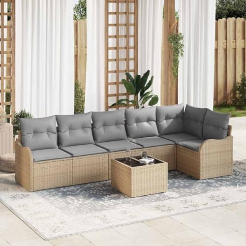 Aiious 7-teiliges Beige Gartensofa-Set mit Polyrattan und verstellbarem modularem Design Aiious 7-teiliges Beige Gartensofa-Set mit Polyrattan und verstellbarem modularem Design von Aiious