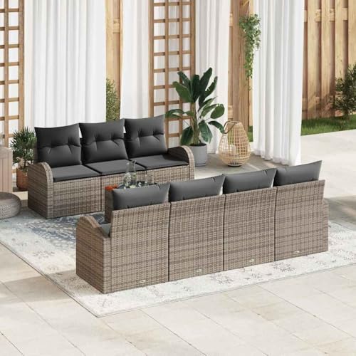 Aiious Robustes 8-teiliges Poly Rattan Sofa Set in Grau f¨¹r Outdoor-Bereiche mit Stauraum und Tisch von Aiious