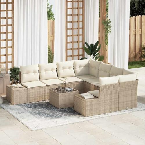 Aiious 9-teiliges Poly Rattan Sofa-Set Beige f¨¹r Terrasse und Garten von Aiious