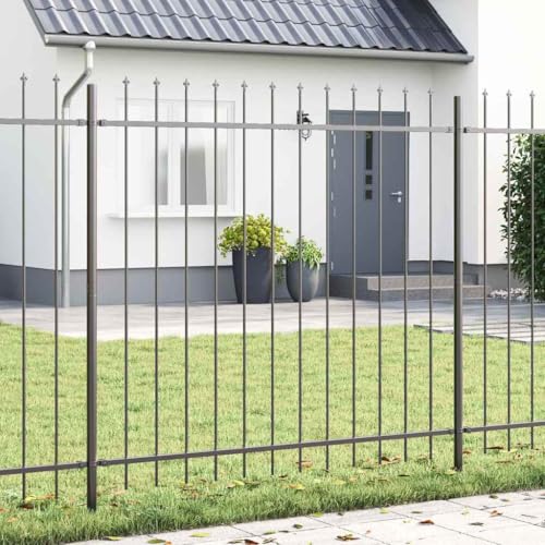 Pulverbeschichteter Stahl Gartenzaun Grau 10.2 x 1.5 m Robust Wetterfest UV-Bestaendig Industrie-Stil fuer Outdoor von Aiious