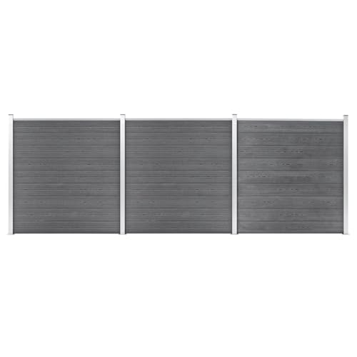 Robuster WPC-Zaun 526x186 cm Grau, Holzoptik auf einer Seite, glatt auf der anderen, inkl. Pfosten und Alu-Profile von Aiious