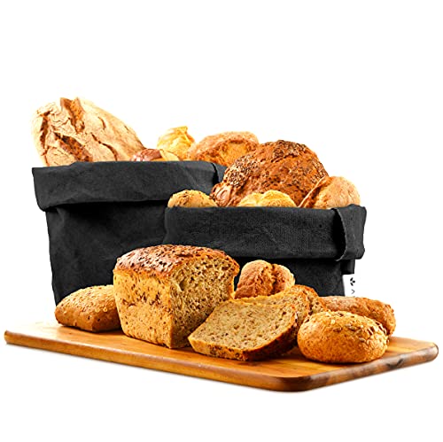 Aiire 3 Brotkorb Stoff ökologisches Kraftpapier - Aufbewahrungskorb, Obstkorb, Obst Aufbewahrung Modern - Küche Organizer, Bad Deko - Papiersack Blumentopf, Übertopf Schwarz von Aiire