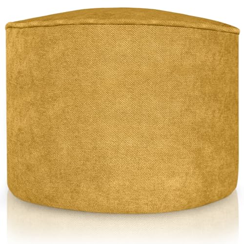 Aiire Sitzhocker Indoor aus Baumwolle - Pouf Hocker Rund 45x30cm - Sitzsack Fußstütze Hochwertiger, Pflegeleichter Sitzpuff - Fußhocker für Wohnzimmer und Schlafzimmer - Sitzpouf Gelb von Aiire