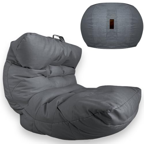 Aiire Großer Sitzsack für den Außenbereich, mit Fußhocker, XXL, mit Füllung und Designhocker, für Garten, Pool oder Wohnzimmer, Bean Bag Gamer mit grauer Fußstütze von Aiire