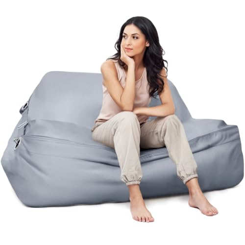 Aiire Luxuriöser Sitzsack für den Außenbereich, XXL, 180 x 140 cm, Riesensitzsack mit Füllung, Premium-Olefin, moderne Bean Bag für Pool, Garten oder Terrasse, für drinnen oder draußen, Grau von Aiire