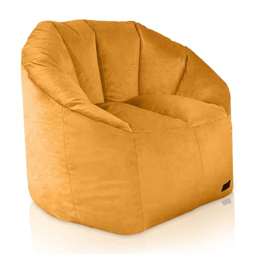 Aiire XXL Sitzsack Sessel Erwachsene - Relaxo Bean Bag Sofa Design mit Füllung für Kuschelecke - Riesen Sitzsäcke, Sitz Sack Flauschig - Bodenkissen Grob, Bodenstuhl, Bodensessel Gelb von Aiire