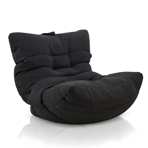Aiire Relaxo Sitzsack Sessel für Kinder – Design Bean Bag Chair Flauschig für Kinderzimmer oder Wohnzimmer – Indoor Bodenstuhl Klein mit Füllung in Schwarz von Aiire