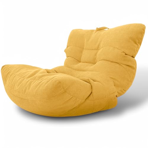 Aiire Relaxo Sitzsack XXL für Kuschelecke - Bean Bag Design mit Füllung - Riesen Sitzsäcke Erwachsene, Sitz Sack Flauschig - Bodenkissen Grob, Bodenstuhl, Bodensessel Gelb von Aiire