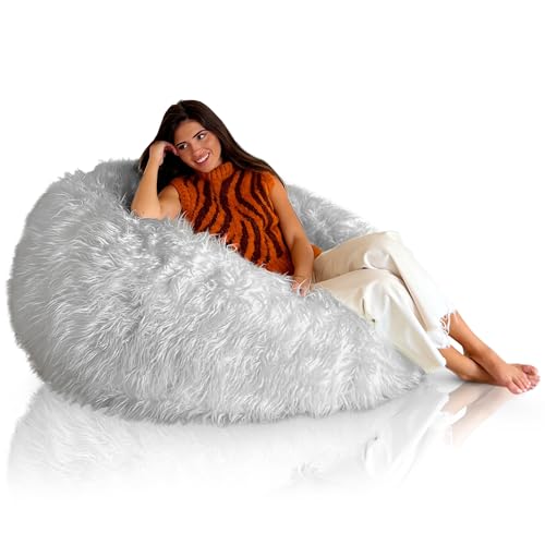 Aiire Riesen Sitzsack Kunstfell 130 cm - Bean Bag Chair XXL flauschig mit Füllung für Deko, Jungen und Kinder - Bodenkissen Grob, Chill Sessel für Kuschelecke – Relaxo Sitzsäcke Erwachsene Grau von Aiire