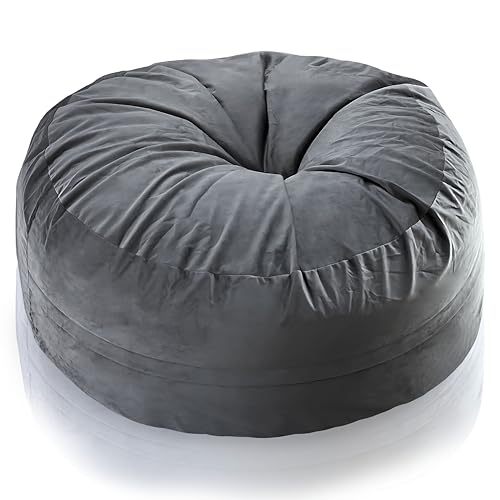 Aiire Riesen Sitzsack Samt Bezug 150 cm - Bean Bag Chair XXL önhe Füllung für Deko, Jungen und Kinder - Bodenkissen Grob, Chill Sessel für Kuschelecke – Relaxo Sitzsäcke Erwachsene Grau von Aiire