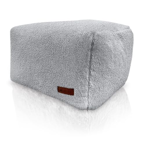 Aiire Sitzhocker Lammfell 50x40x30 cm - Pouf Hocker rechteckiger, Sitzpouf, Hochwertiger, Pflegeleichter Sitzpuff - Sitzsack Fußstütze oder fußhocker für Wohnzimmer und Schlafzimmer Grau von Aiire