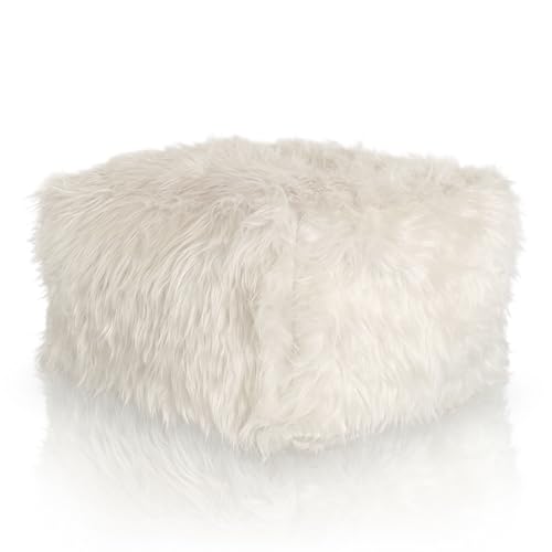 Aiire Sitzhocker Lammfell 50x40x30 cm - Pouf Hocker rechteckiger, Sitzpouf, Hochwertiger, Pflegeleichter Sitzpuff - Sitzsack Fußstütze oder fußhocker für Wohnzimmer und Schlafzimmer Weiß von Aiire