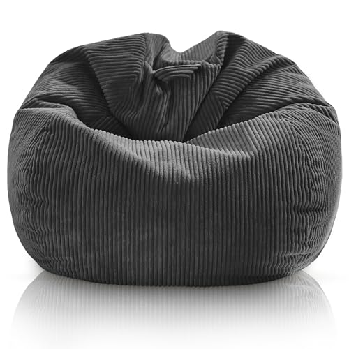 Aiire Sitzsack Cord für Kinder Mädchen - Bean Bag Chair Flauschig mit Füllung - Bodenkissen Grob, Chill Sessel für Erwachsene und Deko Jungen – Relaxo Sitzsäcke XXL für Kuschelecke Grau von Aiire