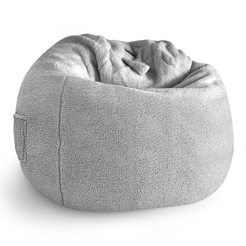 Aiire Sitzsack Lammfell für Kinder Mädchen - Bean Bag Chair Flauschig mit Füllung - Bodenkissen Grob, Chill Sessel für Erwachsene und Deko Jungen – Relaxo Sitzsäcke XXL für Kuschelecke Grau von Aiire