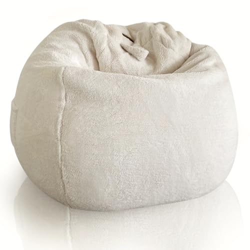 Aiire Sitzsack Lammfell für Kinder Mädchen - Bean Bag Chair Flauschig mit Füllung - Bodenkissen Grob, Chill Sessel für Erwachsene und Deko Jungen – Relaxo Sitzsäcke XXL für Kuschelecke Weiß von Aiire