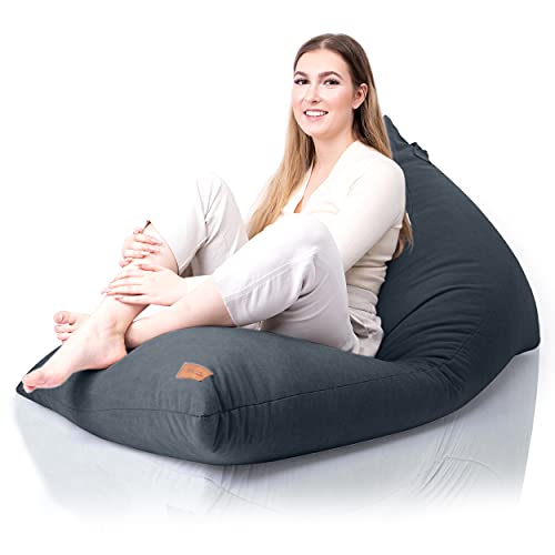 Aiire Relaxo Sitzsack XXL für Kuschelecke - Bean Bag Design mit Füllung - Riesen Sitzsäcke Erwachsene, Sitz Sack Flauschig - Bodenkissen Grob, Bodenstuhl, Bodensessel Grau von Aiire