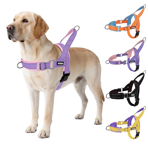 AIITLE Verbessertes verstellbares Hundegeschirr mit weichem, bequemem gepolstertem, ausbruchsicherem, taktischem Hundegeschirr, reflektierendes, leichtes Geschirr für mittelgroße Hunde, Violett-Rosa von Aiitle