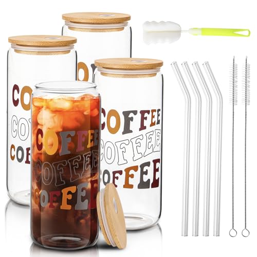 Aikio 590ml Glas mit Deckel und Strohhalm,4 Stück Eiskaffee Gläser, Aesthetic Cocktailgläser Whiskeygläser Trinkglas in Dosenform Bubble Tea Becherr für Coffee, Bier, Cocktail Boba Geschenke Aikio 590ml Glas mit Deckel und Strohhalm,4 Stück Eiskaffee Gläser, Aesthetic Cocktailgläser Whiskeygläser Trinkglas in Dosenform Bubble Tea Becherr für Coffee, Bier, Cocktail Boba Geschenke von Aikio