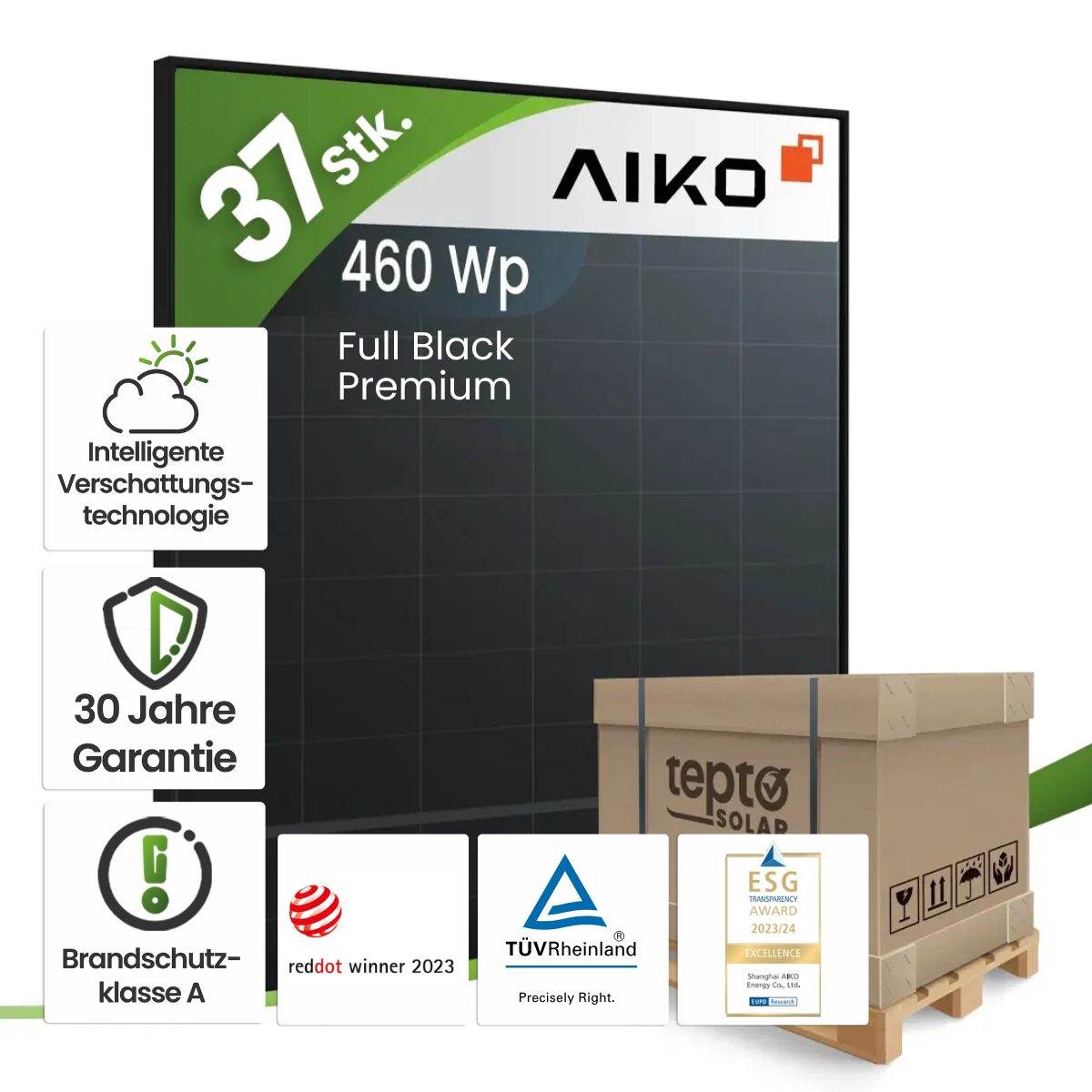 Aiko 460Wp A-MAH54Mb N-Type ABC Neostar 2S Gen.2 Einzelglas Fullblack (Palette) von Aiko